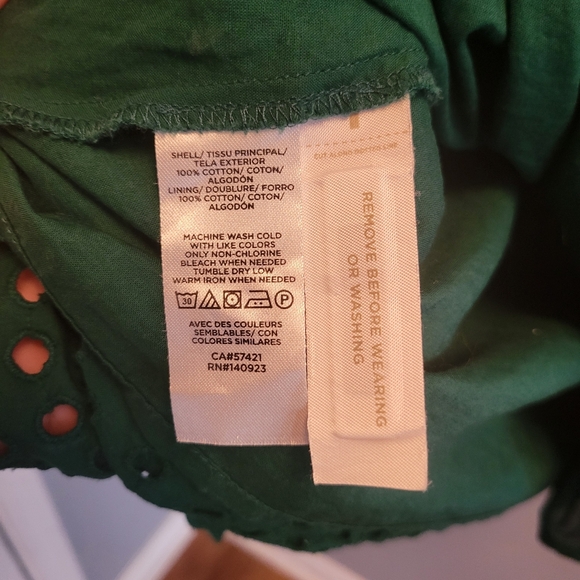 LOFT Green Eyelet Cotton Dress Medium Short Sleeve Cottagecore Summer Style - Picture 6 of 6